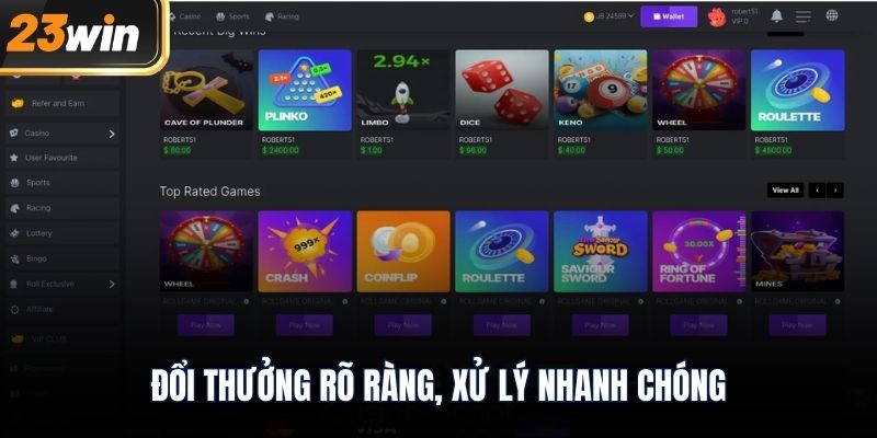 Đổi thưởng rõ ràng, xử lý nhanh chóng